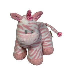 First &Main Baby Pink Zippy Zebra Plush Rattle Toy Satin Mane Sensory 8"HTF 2016